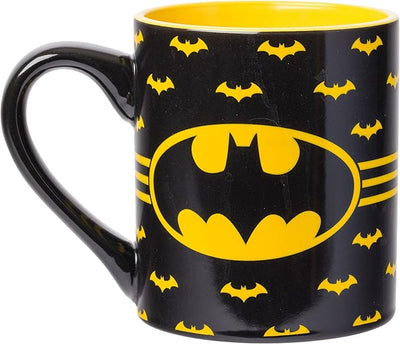 Silver Buffalo DC Comics Batman Logo with Bat Pattern Ceramic Coffee Mug, 14 Ounces