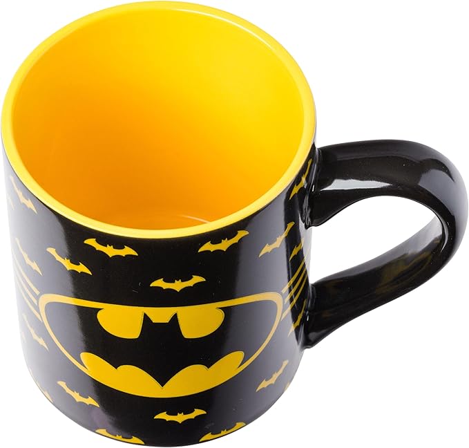 Silver Buffalo DC Comics Batman Logo with Bat Pattern Ceramic Coffee Mug, 14 Ounces