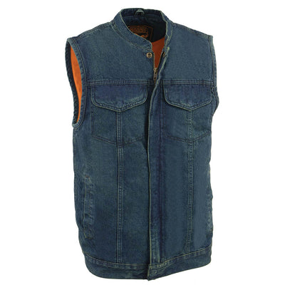 Milwaukee Leather MDM3000 Men's 'Brute' Concealed Snap Blue Denim Club Style Vest w/ Hidden Zipper