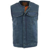 Milwaukee Leather MDM3001 Men's 'Covert' Blue Denim Collarless Club Style Motorcycle Biker Vest w/ Dual Closure