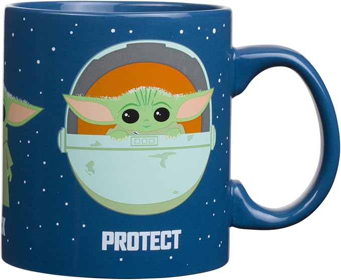 Silver Buffalo Star Wars The Mandalorian The Child Baby Yoda Grogu Protect Attack Snack Ceramic Coffee Mug, 12-Ounces