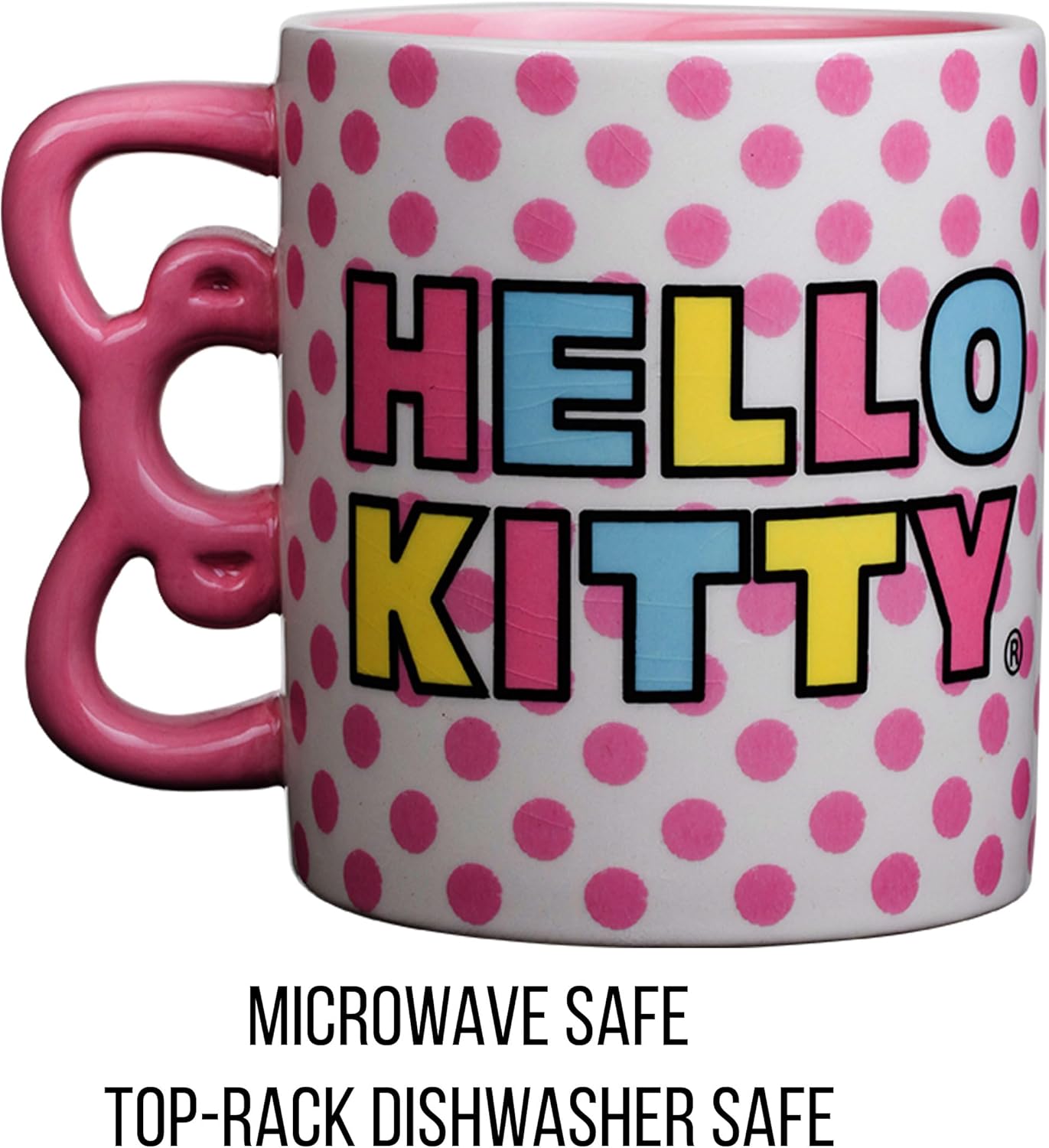 Silver Buffalo Sanrio Hello Kitty Rainbow Dots 3D Sculpted Shaped Handle Ceramic Mug, 20 Ounces