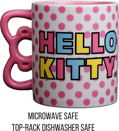 Silver Buffalo Sanrio Hello Kitty Rainbow Dots 3D Sculpted Shaped Handle Ceramic Mug, 20 Ounces