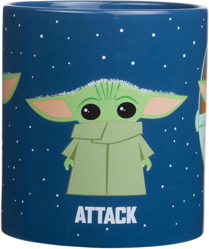 Silver Buffalo Star Wars The Mandalorian The Child Baby Yoda Grogu Protect Attack Snack Ceramic Coffee Mug, 12-Ounces