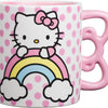 Silver Buffalo Sanrio Hello Kitty Rainbow Dots 3D Sculpted Shaped Handle Ceramic Mug, 20 Ounces