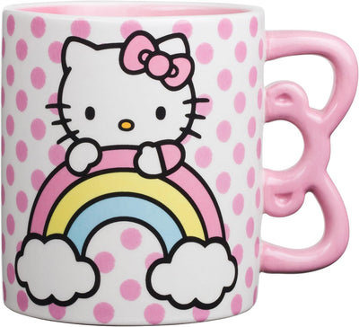 Silver Buffalo Sanrio Hello Kitty Rainbow Dots 3D Sculpted Shaped Handle Ceramic Mug, 20 Ounces