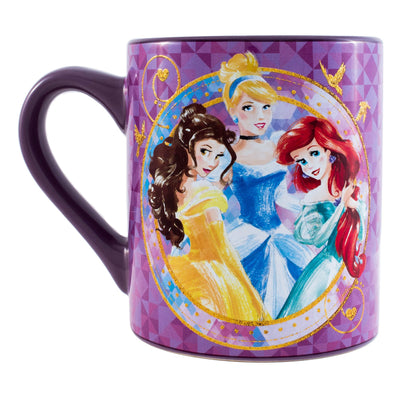 Silver Buffalo Disney Princess Trio Gold Circle Glitter Ceramic Mug, 14-Ounce, Multicolor