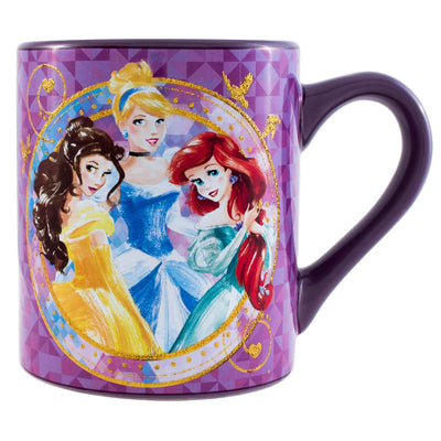 Silver Buffalo Disney Princess Trio Gold Circle Glitter Ceramic Mug, 14-Ounce, Multicolor